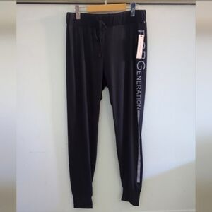 BCBGENERATION | Women's Black w/ Purple Logo High-Waisted Drawstring Leg…